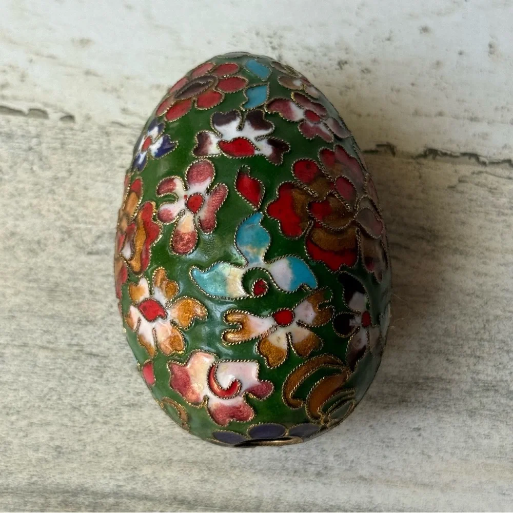 Vintage Cloisonné Multicolor Metal Enamel Floral Flower Decorative Egg